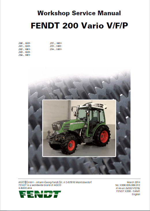 Fendt 207, 208, 209, 210, 211 Vario VFP Tractors Workshop Repair Manual