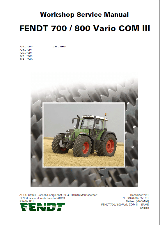 Fendt 712, 714, 716, 718 Vario COM III Tractors Workshop Repair Manual