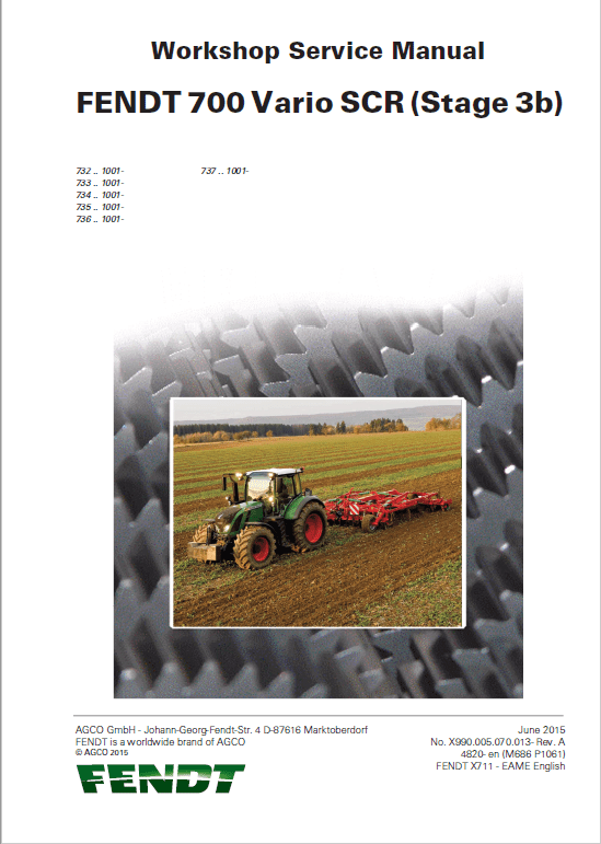 Fendt 714, 716, 718, 720, 722, 724 Vario Scr (3b) Tractors Workshop Repair Manual