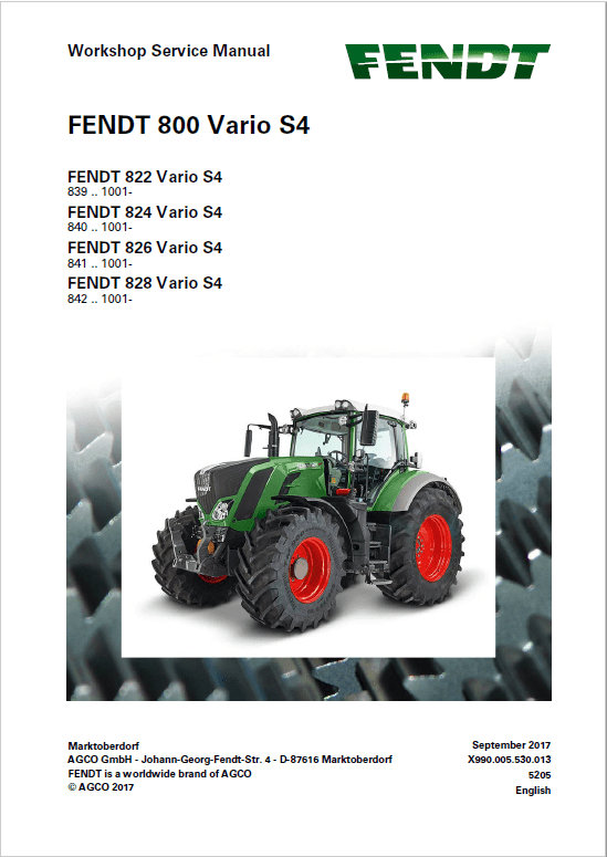 Fendt 822, 824, 826, 828 Vario S4 Tractors Workshop Repair Manual