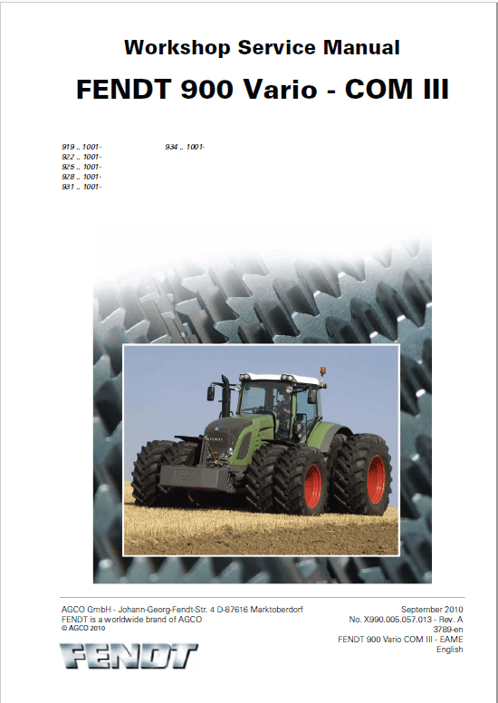 Fendt 922, 924, 927, 930, 933, 936 Vario COM III Tractors Workshop Repair Manual