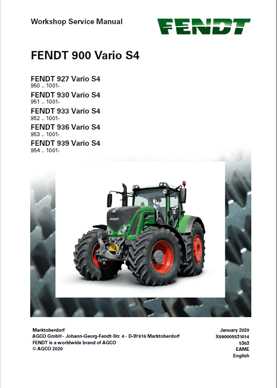 Fendt 927, 930, 933, 936, 939 Vario S4 Tractors Workshop Repair Manual