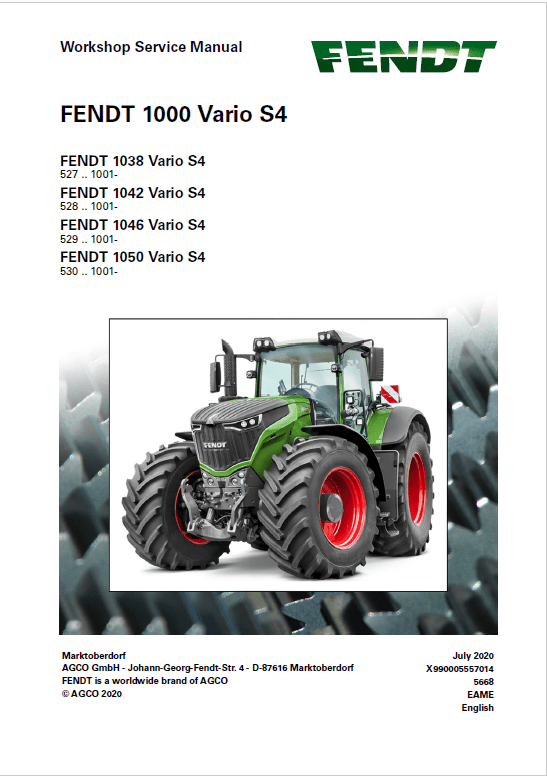 Fendt 1038, 1042, 1046, 1050 Vario S4 Tractors Workshop Repair Manual