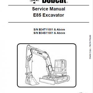 Bobcat E85 Excavator Repair Service Manual