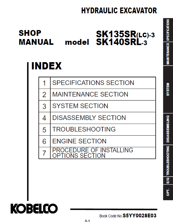 Kobelco SK135SRLC-3, SK140SRL-3 Hydraulic Excavator Repair Service Manual