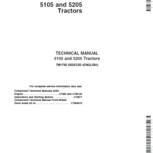 John Deere 5105, 5205 Tractors Repair Service Manual