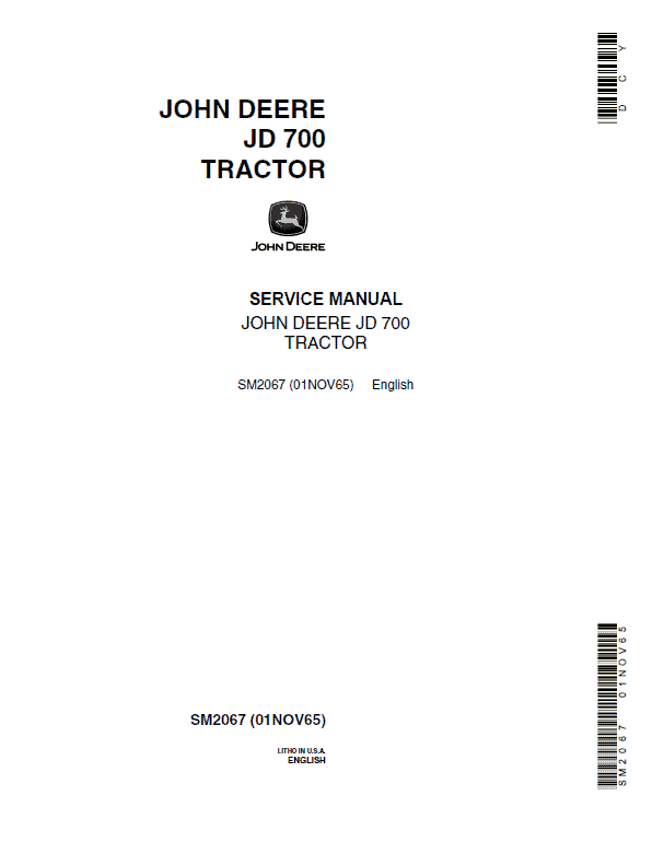John Deere JD 700 Tractor Repair Service Manual SM2067