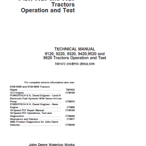 John Deere 9120, 9220, 9320 Tractors Repair Service Manual