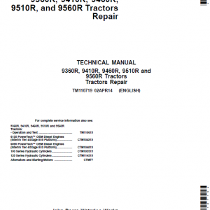 John Deere 9360R, 9410R, 9460R, 9510R, 9560R Tractors Repair Manual