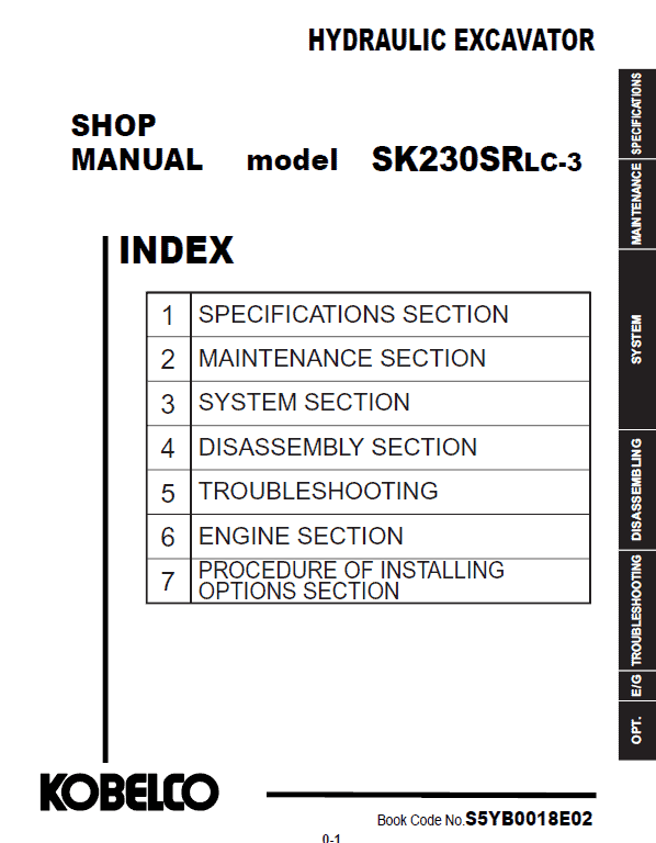 Kobelco SK230SRLC-3 Hydraulic Excavator Repair Service Manual