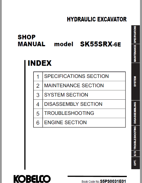 Kobelco SK55SRX-6E Hydraulic Excavator Repair Service Manual