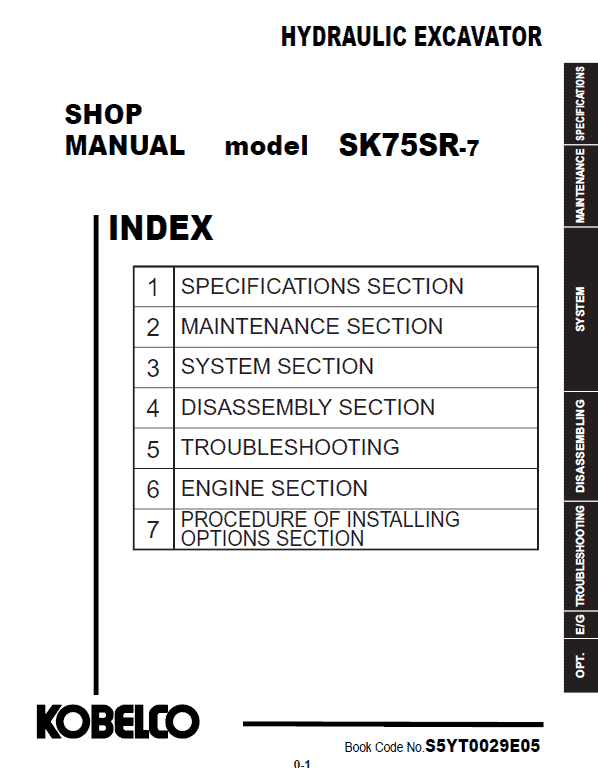 Kobelco SK75SR-7 Hydraulic Excavator Repair Service Manual