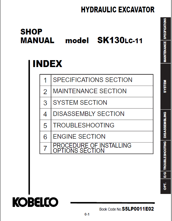 Kobelco SK130LC-11 Hydraulic Excavator Repair Service Manual