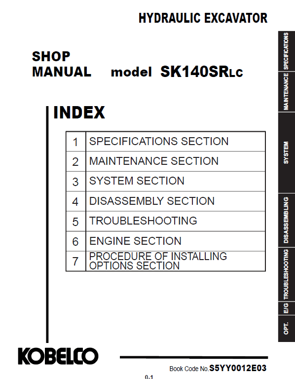 Kobelco SK140SRLC Hydraulic Excavator Repair Service Manual