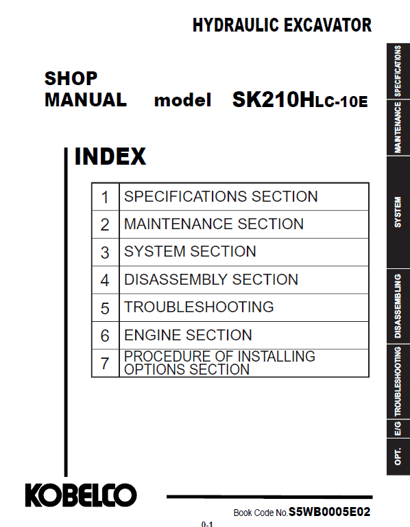 Kobelco SK210HLC-10, SK210HLC-10E Hydraulic Excavator Repair Service Manual