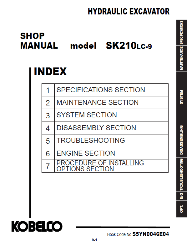 Kobelco SK210LC-9 Hydraulic Excavator Repair Service Manual