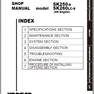 Kobelco SK250-8, SK260LC-8 Hydraulic Excavator Repair Service Manual