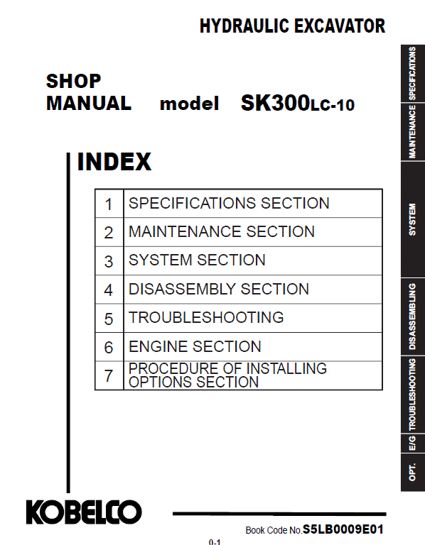 Kobelco SK300LC-10 Hydraulic Excavator Repair Service Manual
