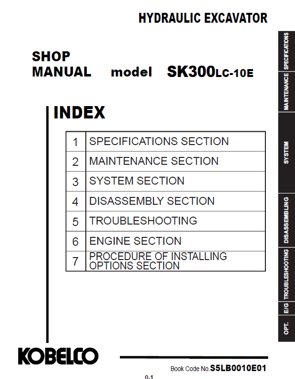 Kobelco SK300LC-10E Hydraulic Excavator Repair Service Manual