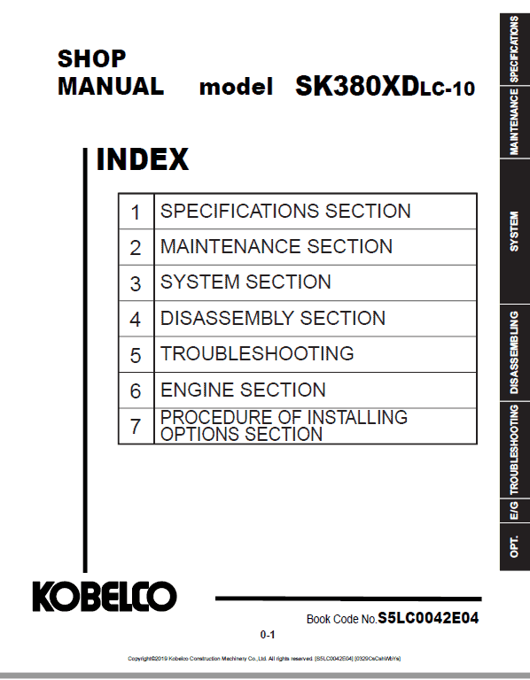 Kobelco SK380XDLC-10 Hydraulic Excavator Repair Service Manual