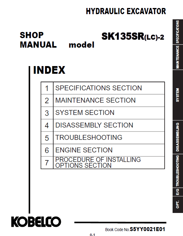 Kobelco SK135SR-2, SK135SRLC-2 Hydraulic Excavator Repair Service Manual