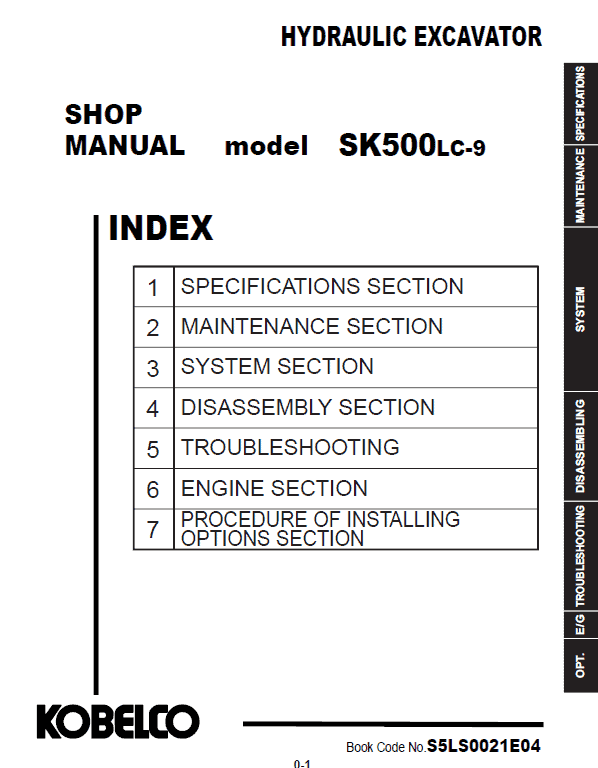 Kobelco SK500LC-9 Hydraulic Excavator Repair Service Manual