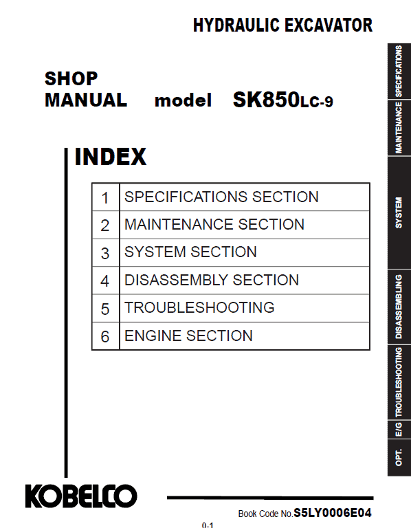 Kobelco SK850LC-9 Hydraulic Excavator Repair Service Manual