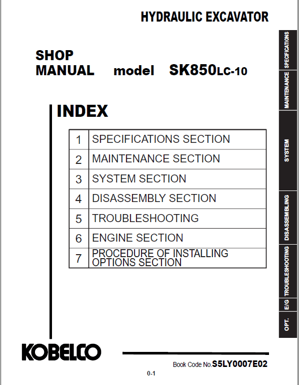 Kobelco SK850LC-10 Hydraulic Excavator Repair Service Manual