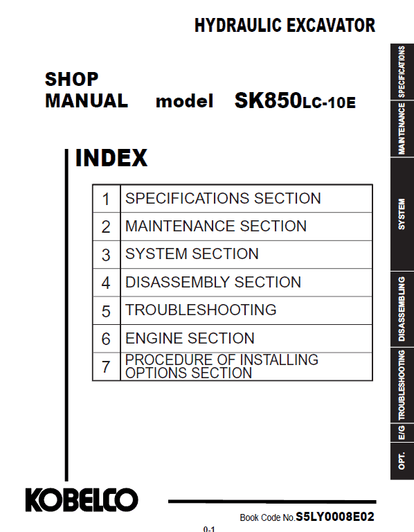 Kobelco SK850LC-10E Hydraulic Excavator Repair Service Manual