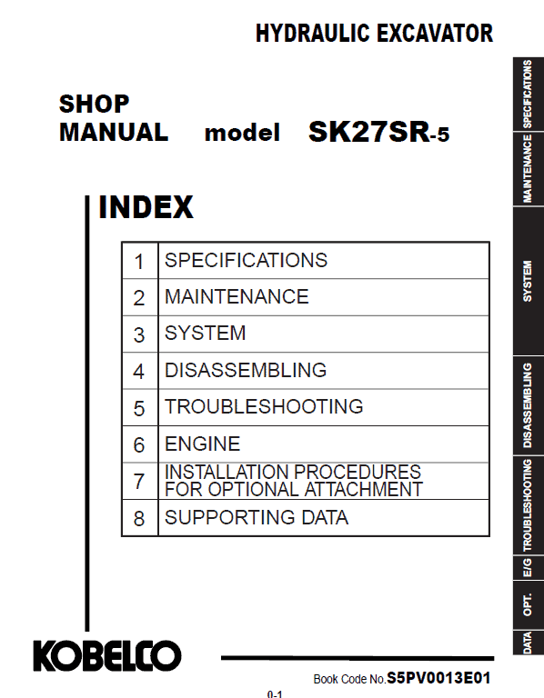 Kobelco SK27SR-5 Hydraulic Excavator Repair Service Manual