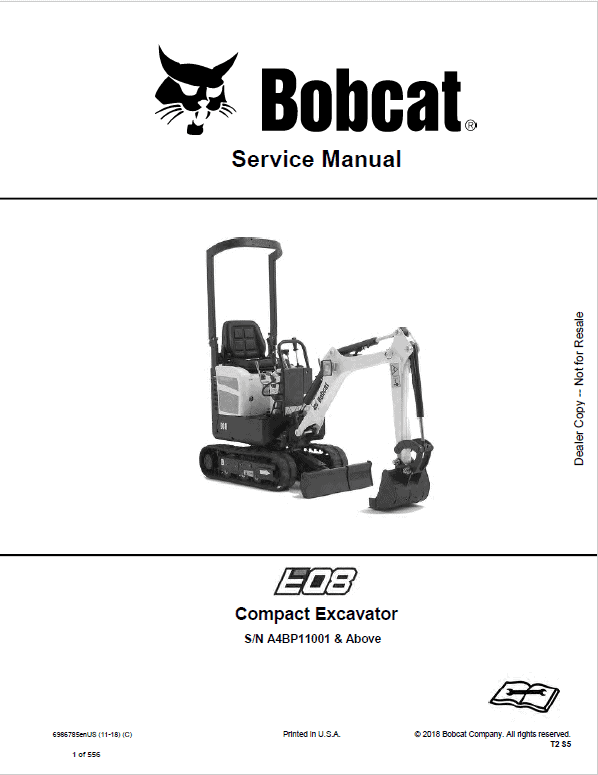 Bobcat E08 Excavator Repair Service Manual