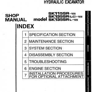 Kobelco SK115SR-1ES, SK135SRLC-1ES, SK135SRL-1ES Excavator Service Manual