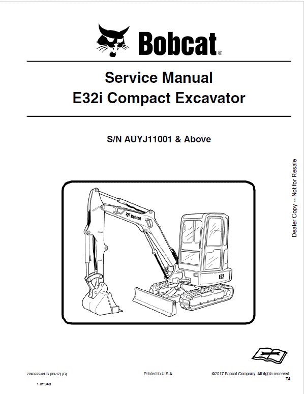 Bobcat E32i Excavator Repair Service Manual