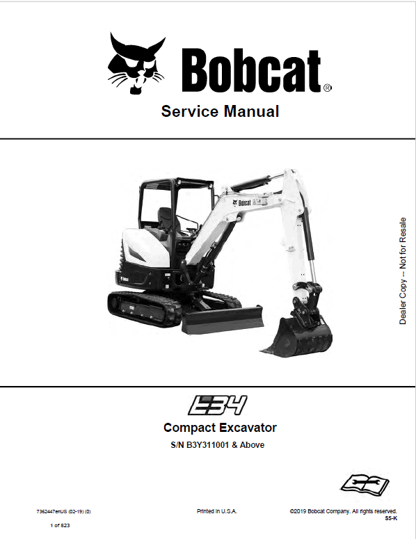 Bobcat E34 Excavator Repair Service Manual