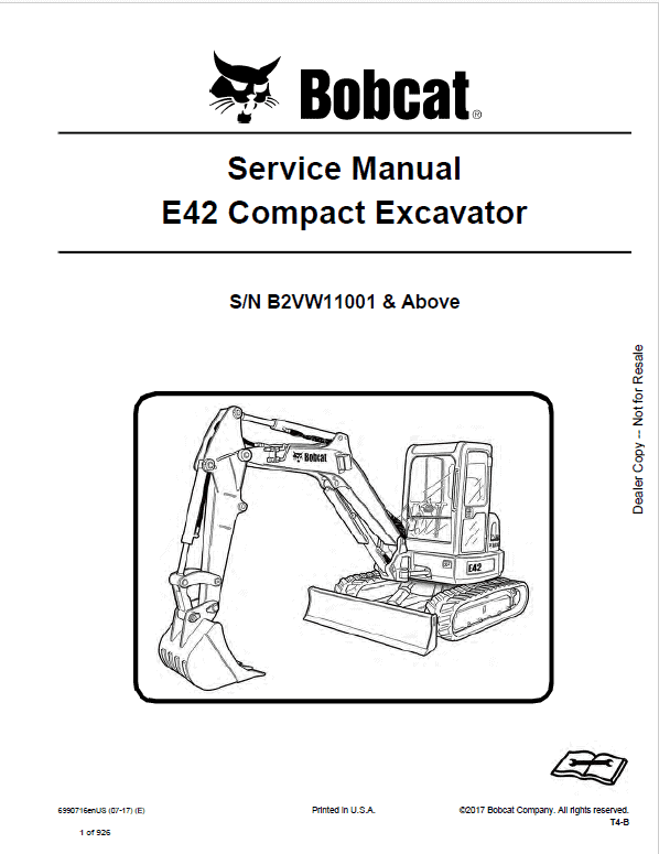 Bobcat E42 Excavator Repair Service Manual
