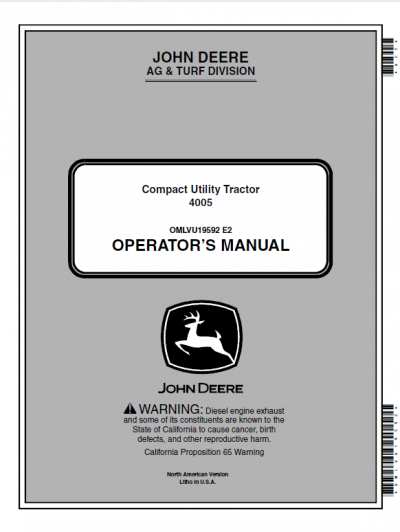 John Deere 4005 Compact Utility Tractor Repair Technical Manual