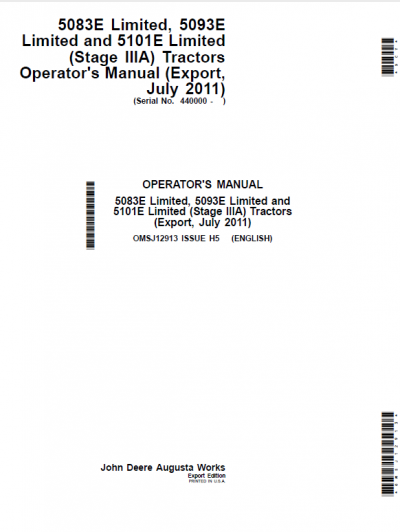 John Deere 5083E Limited, 5093E Limited, 5101E Limited Repair Service ...