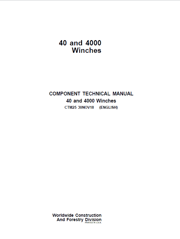John Deere 40, 4000 Winches Component Technical Manual (CTM25)