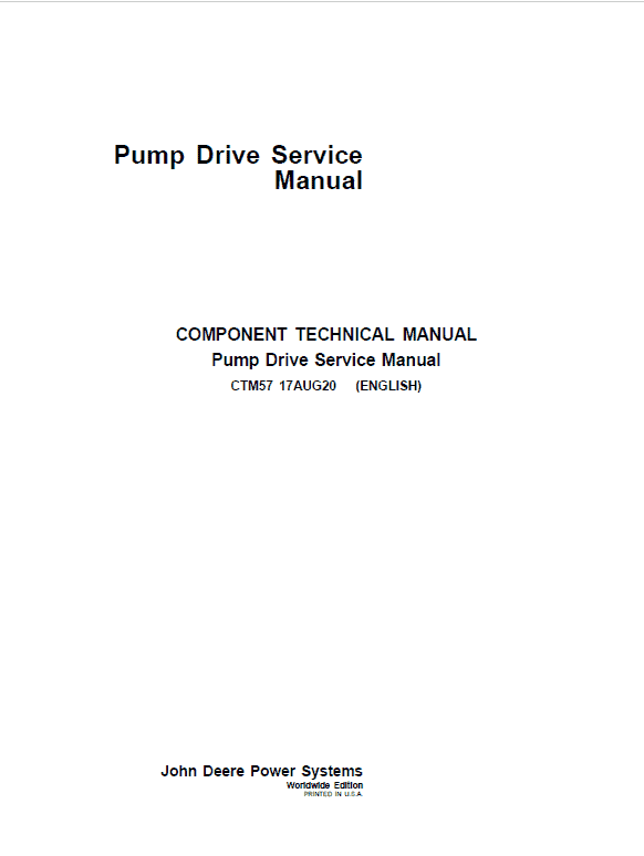 John Deere Pump Drive Component Technical Manual (CTM57)