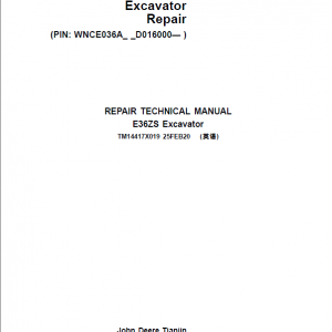 John Deere E36ZS Excavator Repair Service Manual (S.N after D016000 -)