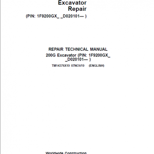 John Deere 200G Excavator Repair Service Manual (S.N after D020101 - )