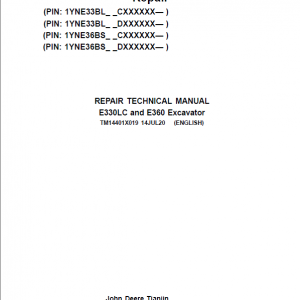 John Deere E330LC, E360 Excavator Repair Manual (S.N after CXXXXXX - & DXXXXXX -)