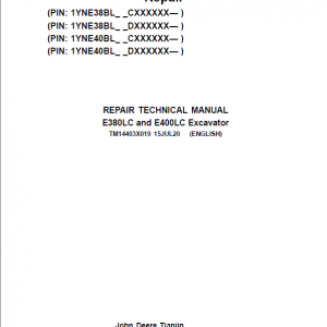 John Deere E380LC, E400LC Excavator Repair Manual (S.N after CXXXXXX - & DXXXXXX -)