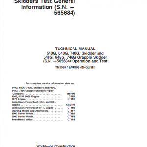 John Deere 540G, 640G, 740G Skiders Repair Manual (S.N before 565684)
