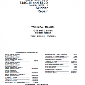 John Deere 748G-III, 560D Skidder Repair Service Manual (S.N. after 586337 - )