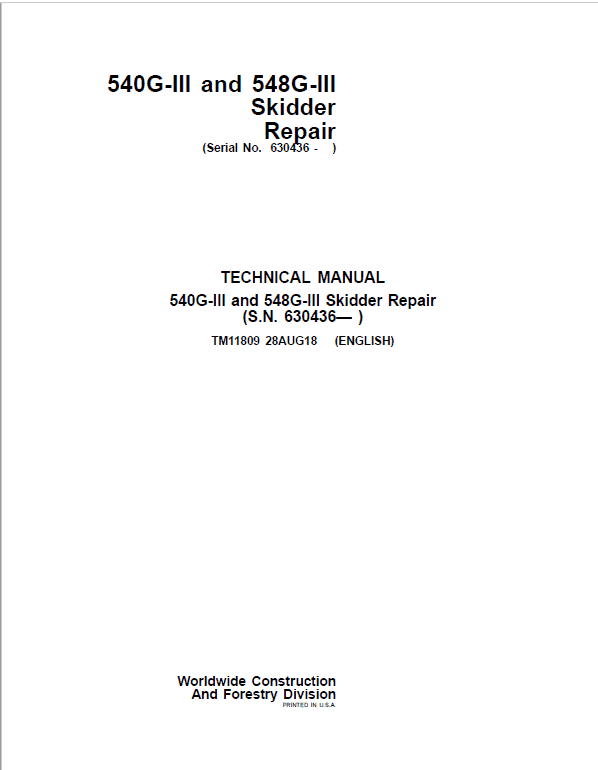 John Deere 540G-III, 548G-III Skidder Repair Service Manual (S.N after 630436 - )