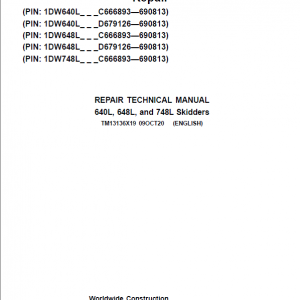 John Deere 640L, 648L, 748L Skidder Repair Manual (S.N C666893 - C690813 )