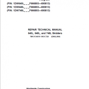 John Deere 640L, 648L, 748L Skidder Repair Manual (S.N F666893 - F690813 )
