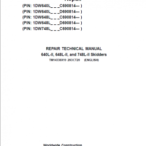 John Deere 640L-II, 648L-II, 748L-II Skidder Repair Manual (S.N C690814 & D690814 - )
