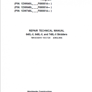 John Deere 640L-II, 648L-II, 748L-II Skidder Repair Manual (S.N F690814 - )
